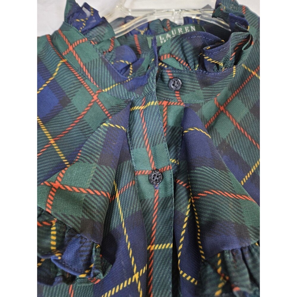 LAUREN RALPH LAUREN Shirt Women's 3X Green Tartan Plaid Ruffle Sheer Button LRL - Picture 9 of 13